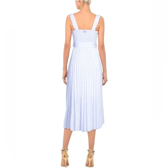 Berna white cotton embroidered midi pleated dress S - Picture 3 of 6